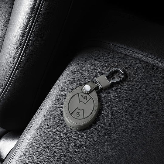 Leatherette Car Key Cover Case with 3 Buttons for Mini Cooper Gray