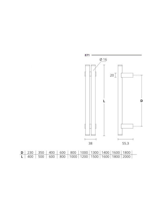 Front door handle Convex 871 stainless steel Overall length 600mm Single