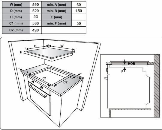 Luxell V6-31PYF Autonomous Cooktop with Natural Gas & Electric Burners and Locking Function 59x52cm