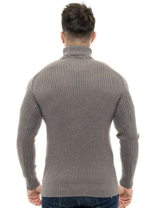 Smart Fashion Men's Long Sleeve Sweater Turtleneck Gray