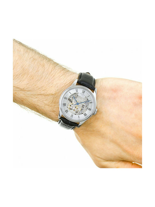 Rotary Greenwich Skeleton Ρολόι Αυτόματο με Δερμάτινο Λουράκι σε Μαύρο χρώμα