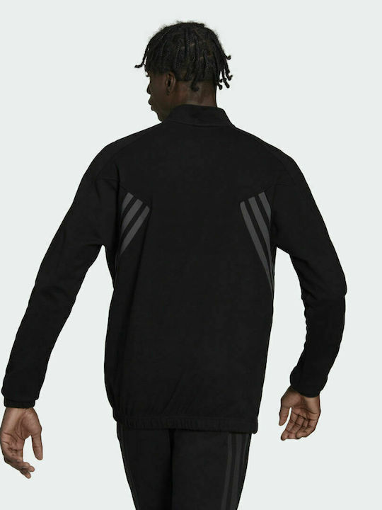 Adidas Sportswear Ανδρική Μπλούζα με Φερμουάρ Μακρυμάνικη Μαύρη