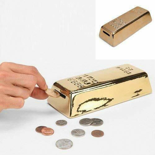 Kikkerland Gold Bar Money Box Ceramic Gold 19x8x5.5cm