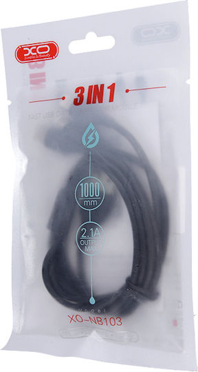 XO Regular USB to Lightning / Type-C / micro USB Cable Μαύρο 1m (NB103 3in1)