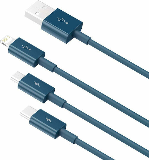 Baseus Superior Series Regular USB to Lightning / Type-C / micro USB Cable 3.5A Μπλε 1.5m (CAMLTYS-03)