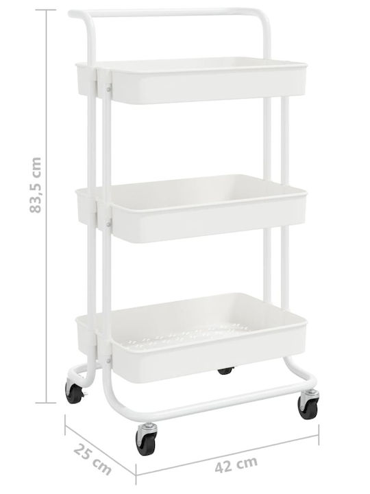 vidaXL Kitchen Trolley Metallic in White Color 3 Slots 42x25x83.5cm