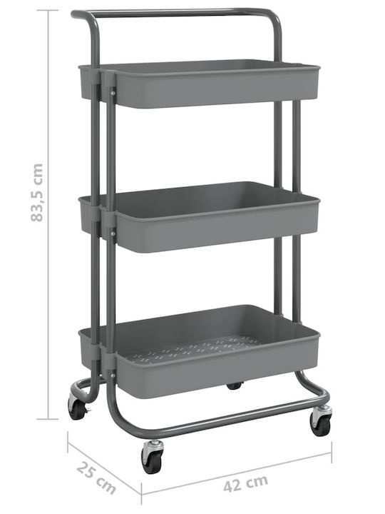 vidaXL Kitchen Trolley Metallic in Gray Color 3 Slots 42x25x83.5cm