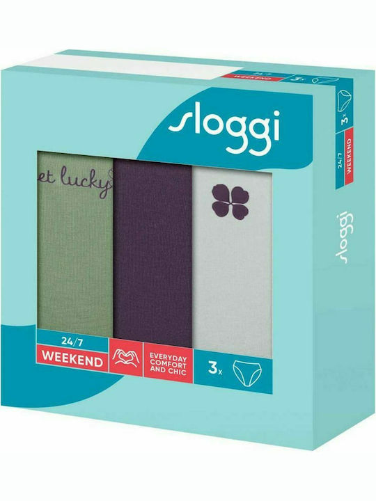 24/7 Weekend H Tai Cotton Women's Slip 3Pack with Lace Dark Green/Purple