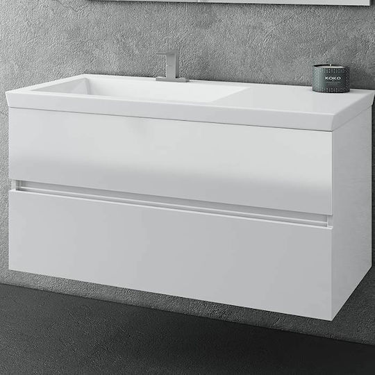 Drop Luxus 100 Bench with Washbasin & Mirror L100xW44xH16cm White