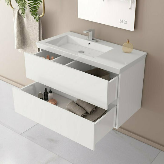 Drop Luxus 100 Πάγκος με Νιπτήρα & Καθρέπτη Μ100xΒ44xΥ16cm Λευκός