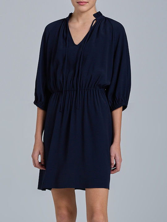 Summer Mini Dress with Ruffles Navy Blue