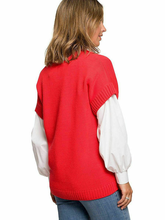 BE Knit Women's Sweater with V Neckline Red