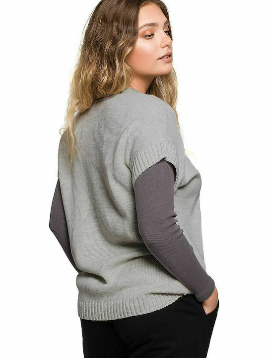 BE Knit Women's Sweater with V Neckline Gray