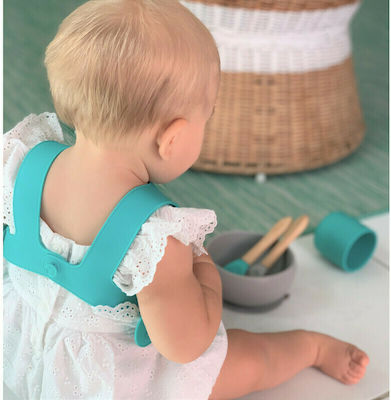 Minikoioi Simple Bib Silicone with Button & Pocket Blue