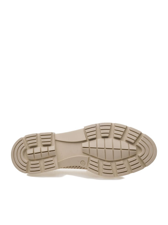 Δερμάτινα Γυναικεία Loafers σε Μπεζ Χρώμα