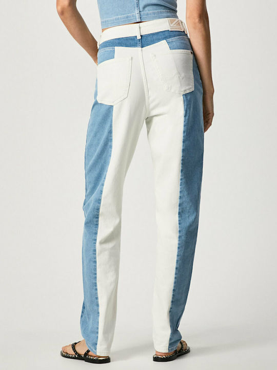 Pepe Jeans Willow Blend Ψηλόμεσο Γυναικείο Jean Παντελόνι σε Κανονική Εφαρμογή White/Denim Blue