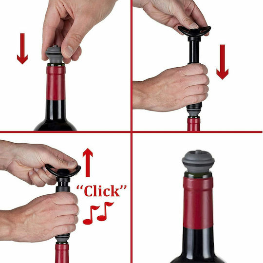 Vacu Vin Аератор за вино Метален с 3 пробки Черен