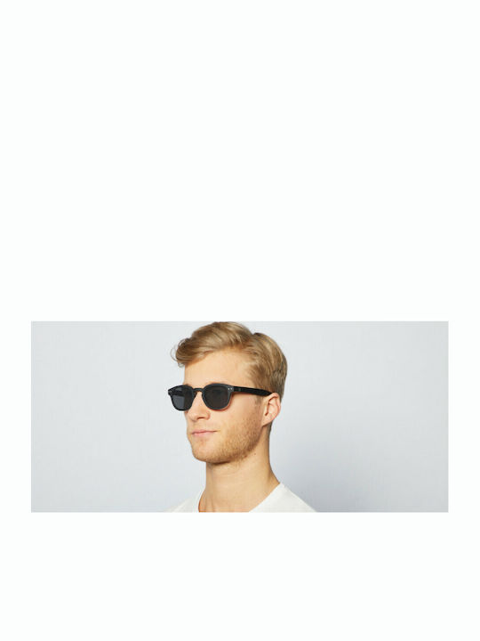 Izipizi C Unisex Sunglasses with Black Horn-Rimmed Frame and Black Lens