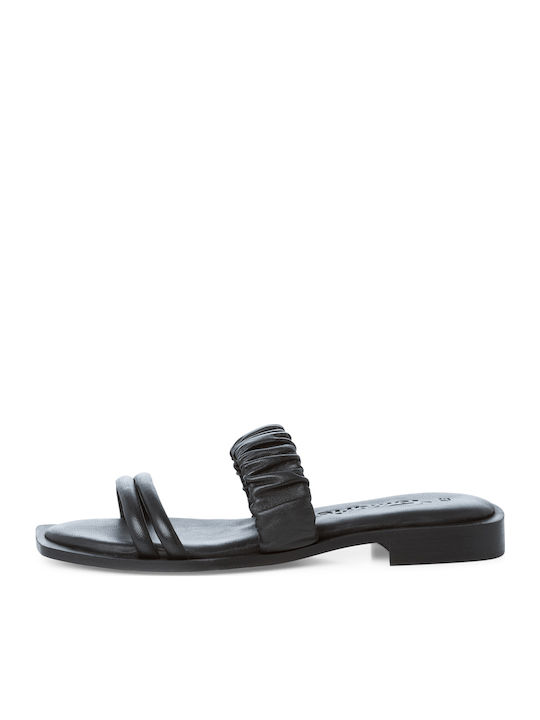 Leather Women's Flat Sandals in Black Color