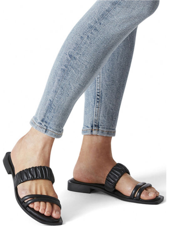 Leather Women's Flat Sandals in Black Color