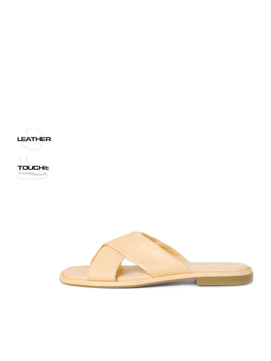 Leather Women's Flat Sandals Soft Lemon