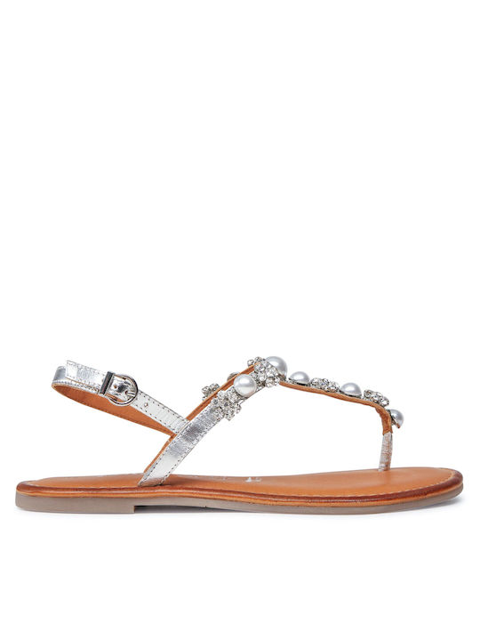 Tamaris Leather Women's Flat Sandals In Silver Colour