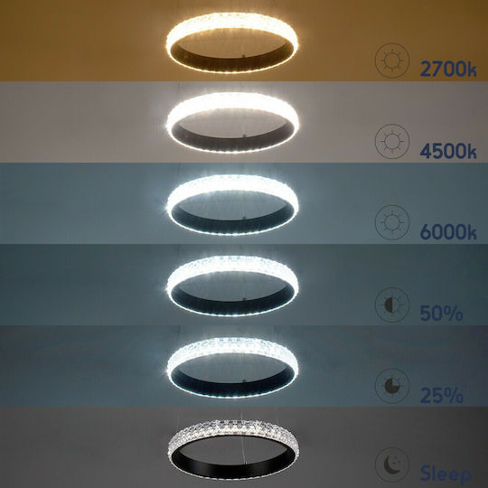 GloboStar Diamond Κρεμαστό Φωτιστικό Μαύρο LED με Ρυθμιζόμενο Λευκό Φως 46x46εκ.