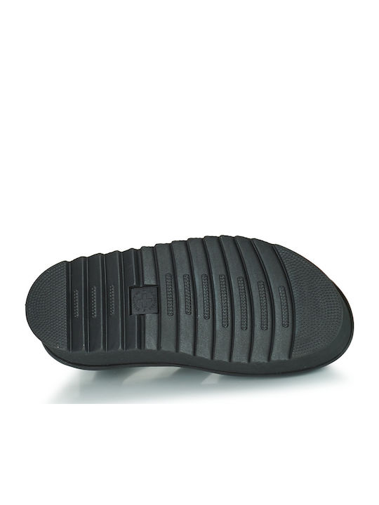 Blaire Quad Black Hydro Leather Women's Flat Sandals in Black Color