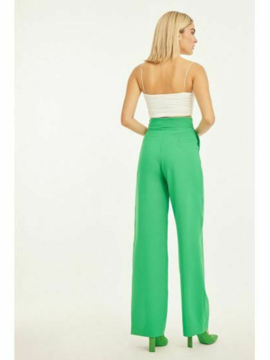 Mind Matter Γυναικεία Ψηλόμεση Υφασμάτινη Παντελόνα σε Κανονική Εφαρμογή σε Πράσινο Χρώμα
