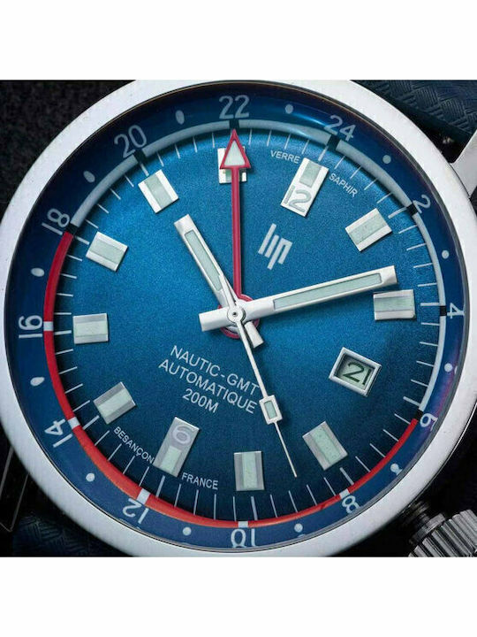 Lip Watches Men's Watch 41mm Automatic with Blue Rubber Strap