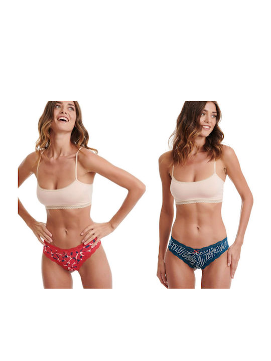 Damen Brasilien 2Pack mit Spitze Red/Blue