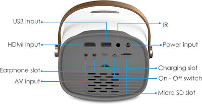 Powertech Mini Projektor Lampe LED mit Wi-Fi und integrierten Lautsprechern Weiß