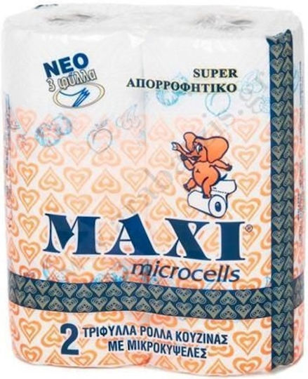 Maxi Microcells Χαρτί Κουζίνας 2 Ρολά 3 Φύλλων (139gr/Ρολό)