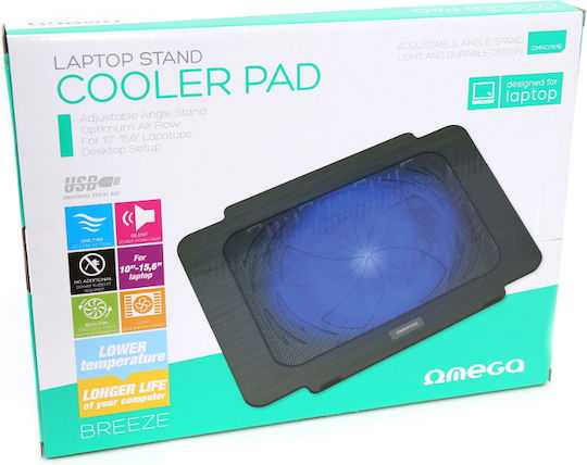 Omega Breeze Cooling Pad for Laptop up to 15.6" with 1 Fan and Lighting