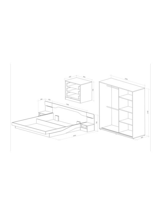 Bedroom Furniture Set Aramo 160x200cm 3pcs