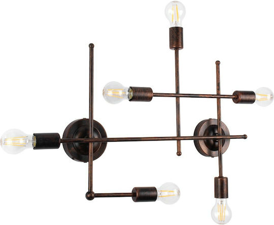 GloboStar Piping Vintage Φωτιστικό Τοίχου με Ντουί E27 Χάλκινο 66x9.5x49εκ.