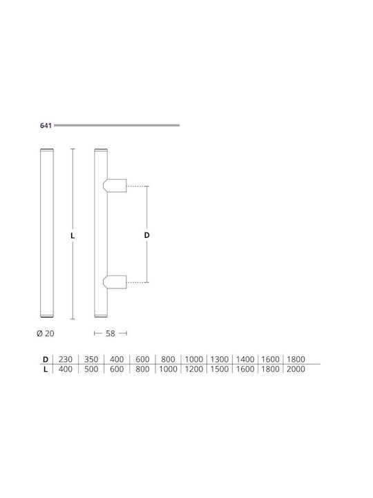 Front door handle Convex 641 Nickel Matt - stainless steel Overall Length 1800mm Single