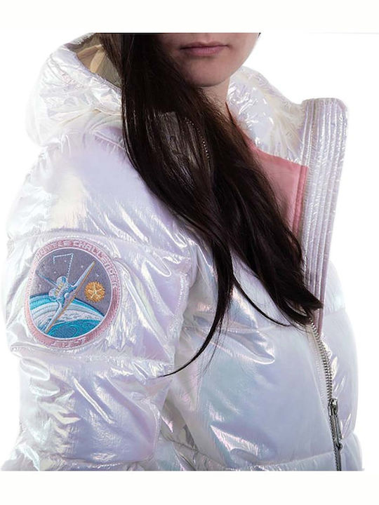 Women's Short Puffer Jacket for Winter with Hood White