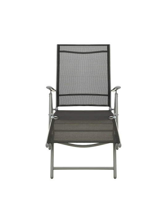 Aluminum Garden Pool Deckchair with Textilene Fabric Black Set with Table 3 Pieces 178x61.5x60cm