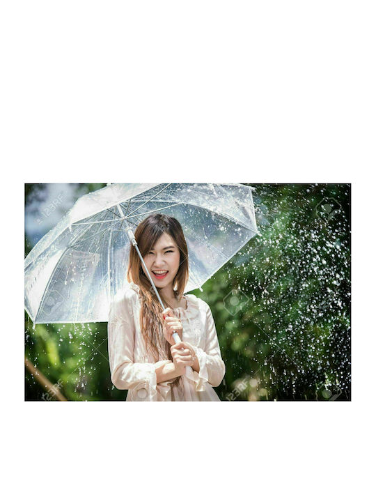 Rain Rezistent la vânt Automat Umbrelă de ploaie cu baston de mers pe jos Transparentă