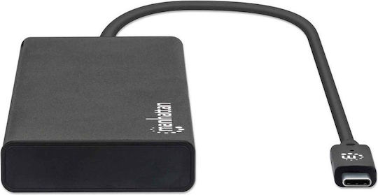 Manhattan USB-C Docking Station με HDMI 4K PD Ethernet και συνδεση 2 Οθονών Μαύρο (152747)