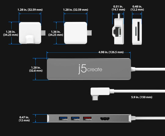 J5create JCD375 USB-C Docking Station mit HDMI 4K PD Gray