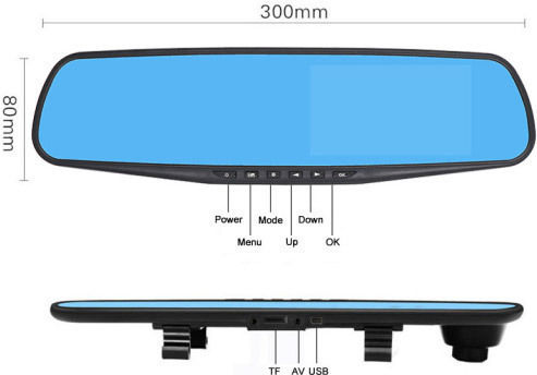 SPM SJ54 1080P Mirror Car DVR Set with Rear Camera, 4.3" Display with Clip