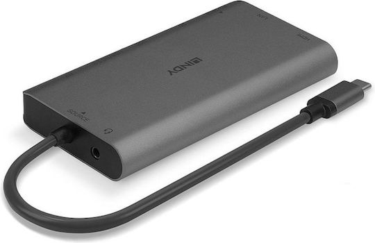 Lindy USB-C Docking Station with HDMI/DisplayPort 4K PD Ethernet and Support for 2 Monitors Gray (43323)