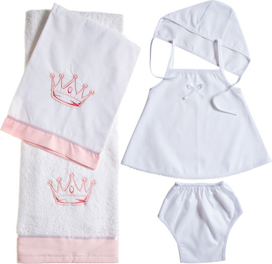 Nuova Vita Set Christening Oilcloths Crown Princess White-Pink 3 Pieces