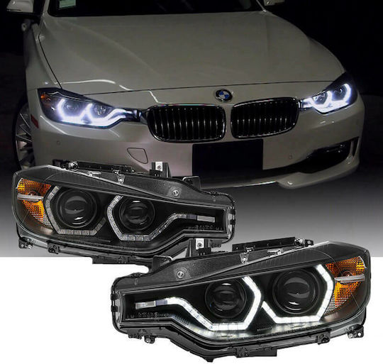 Sonar Front Lights Angel Eyes BMW Series 3 F30 / F31 3D Black 2011-2015 Set of 2 Pieces