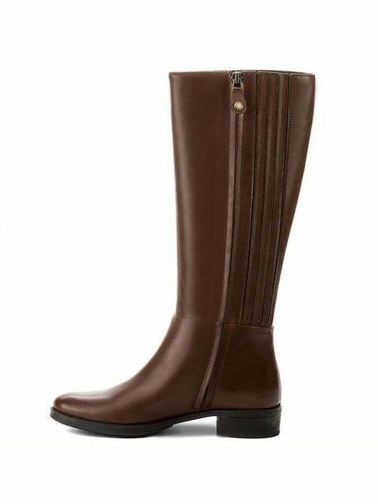 Geox Leather Riding Boots with Rubber Mendi St P Brown