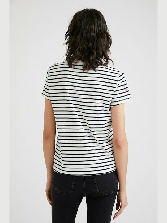 Desigual Women's T-shirt Striped White