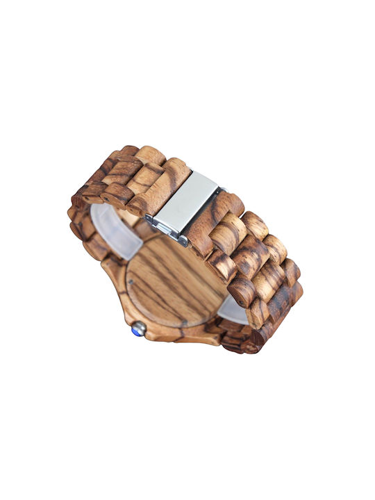 Bewell Jupiter Zebra Watch Battery with Brown Wooden Bracelet