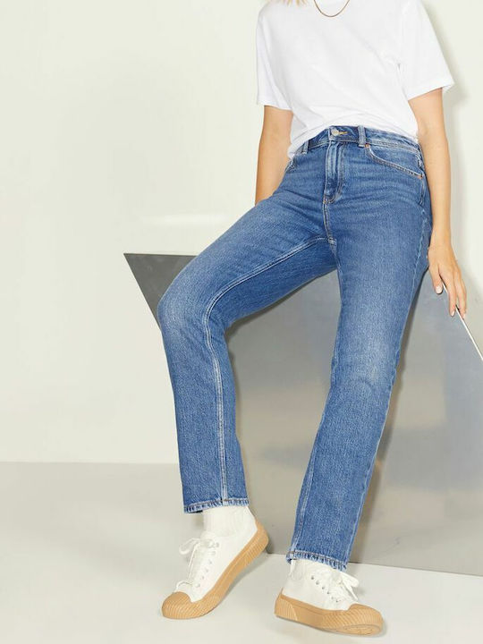High Waist Women's Jean Trousers in Slim Fit Medium Blue